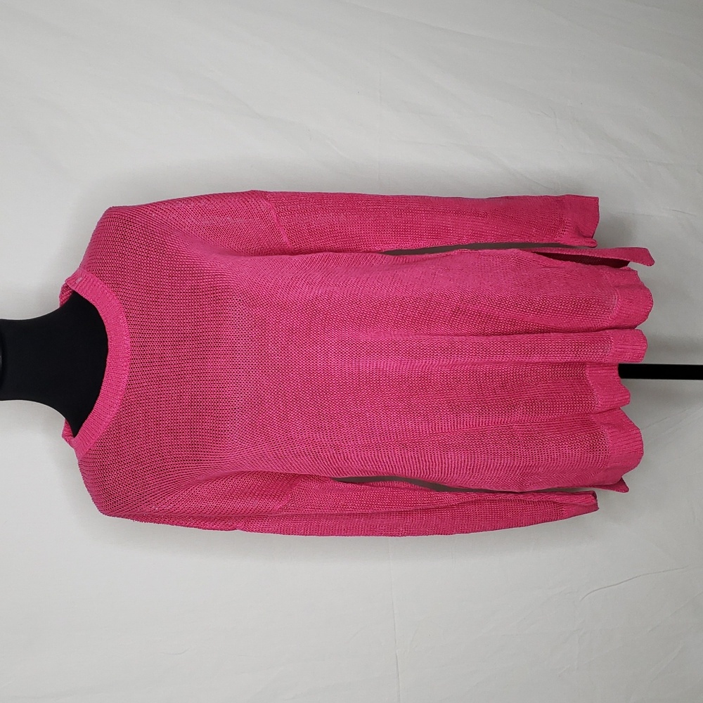 Eileen Fisher Open Knit Crew Neck Pullover Sweater Size L Hot Pink Feminine - Picture 2 of 12